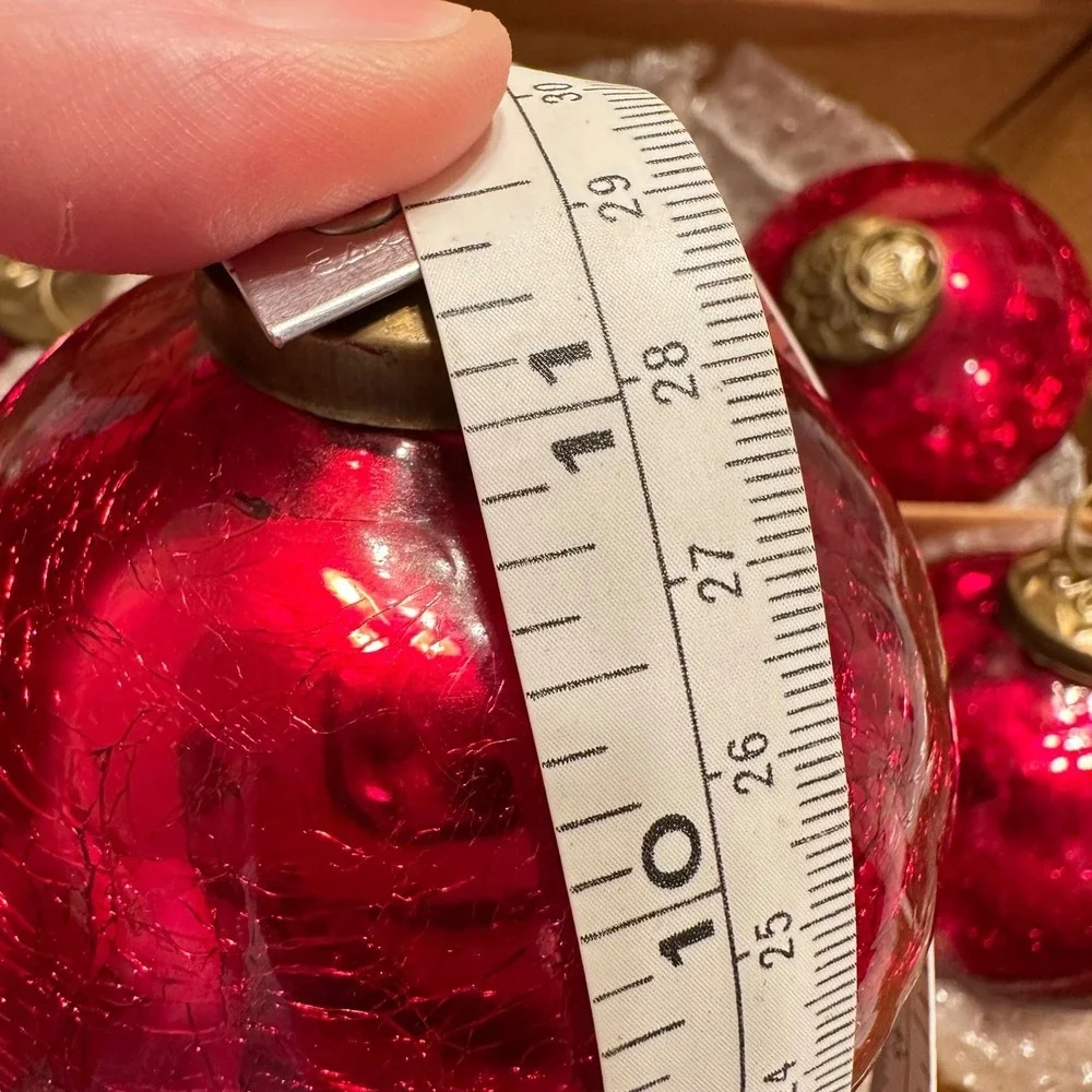 Restoration‎ Hardware Red Crackle Glass Christmas Ornaments Set of 6 Brass Top